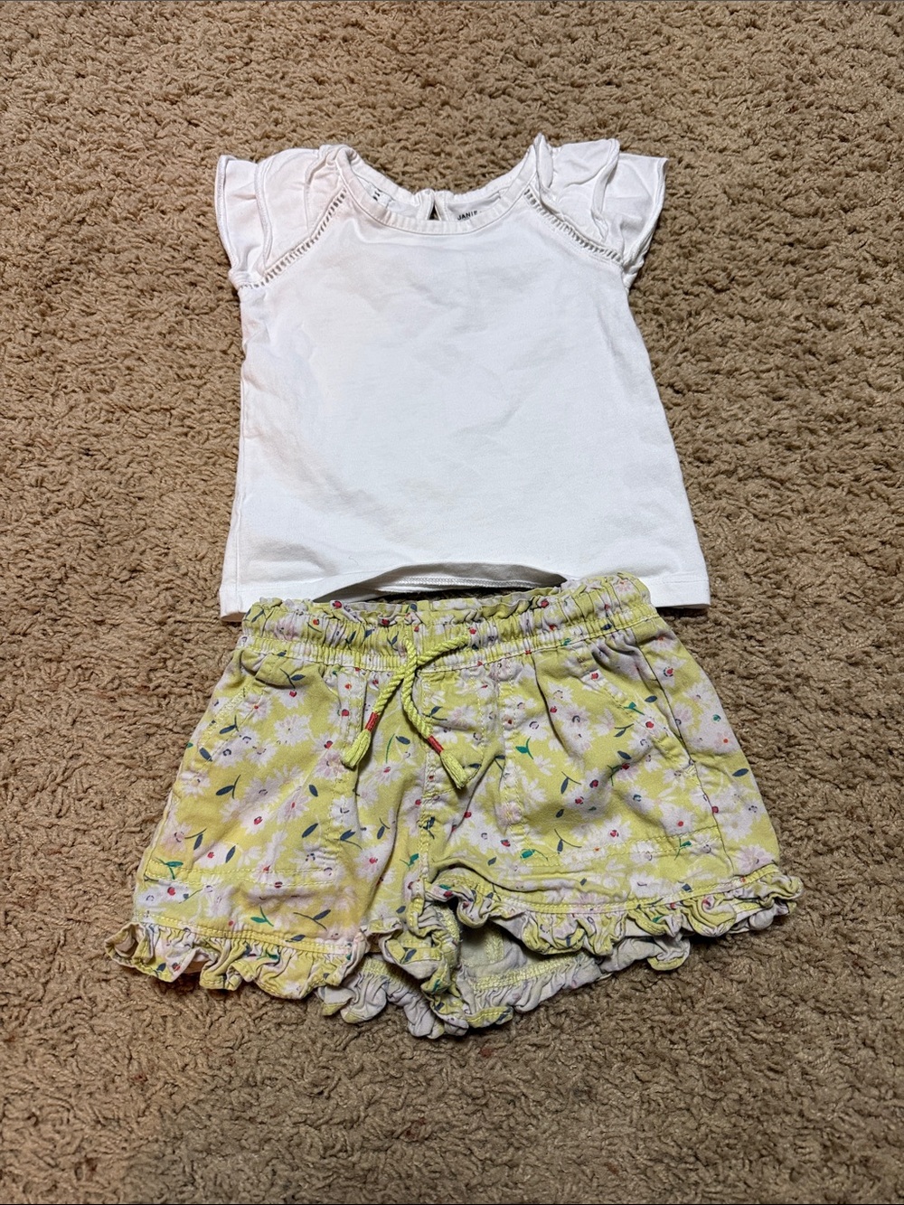 Janie and Jack White Ruffle Sleeve Top with Yellow Floral Shorts